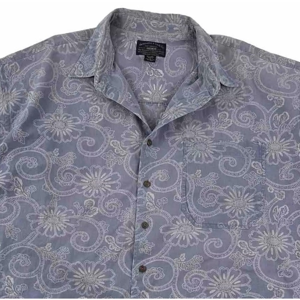VTG Abercrombie & Fitch Mens Short Sleeve Linen Shirt Large Purple‎ Floral Y2K